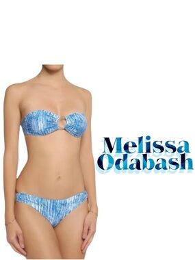 Melissa Odabash Evita aqua blue and white Gold Ring Bandeau Bikini Size Small/6